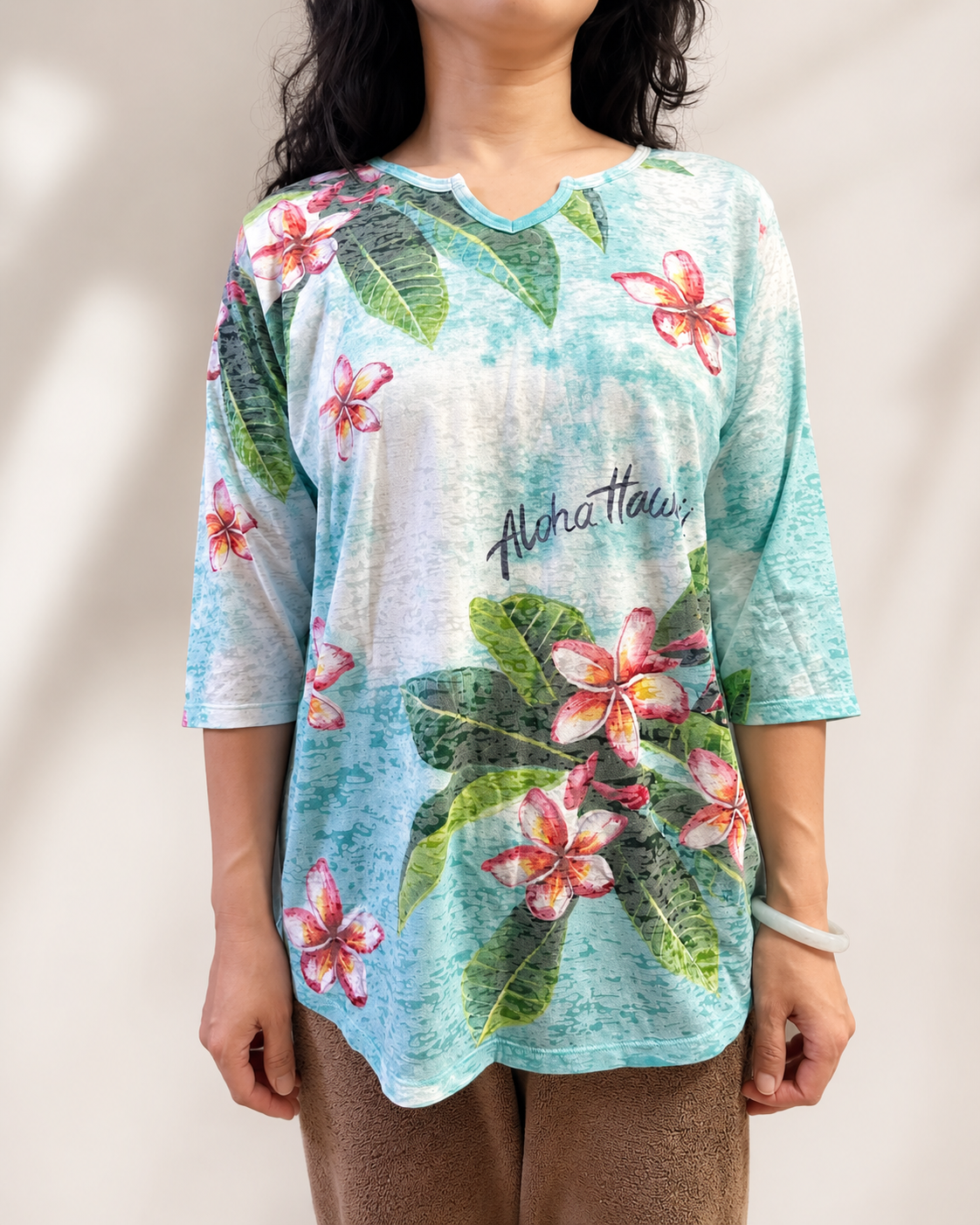 Kai Wahine Designs 3/4 Sleeve Plumeria Ocean 🌸