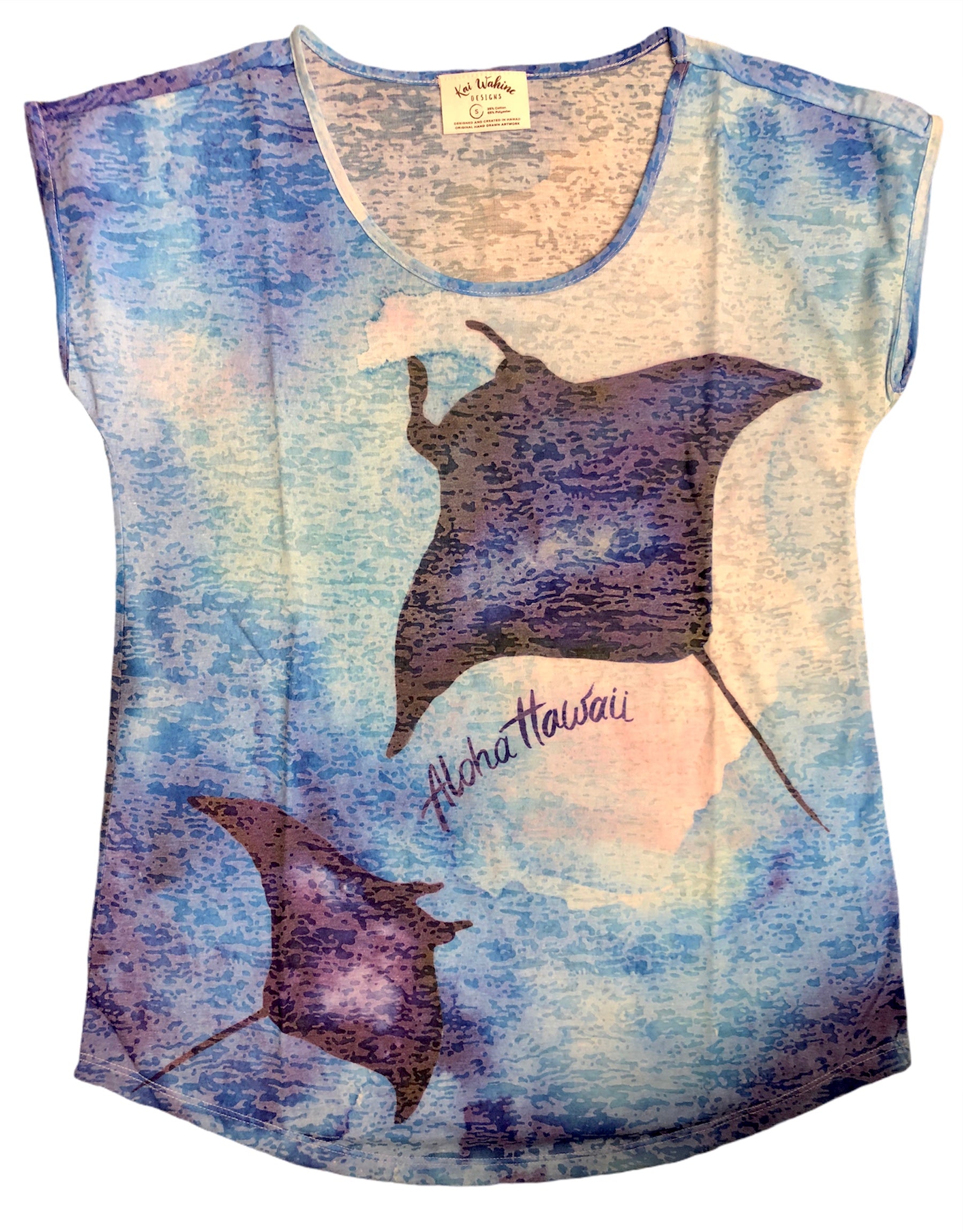 Kai Wahine Designs Blue Manta Women's Burnout Dolman Tee