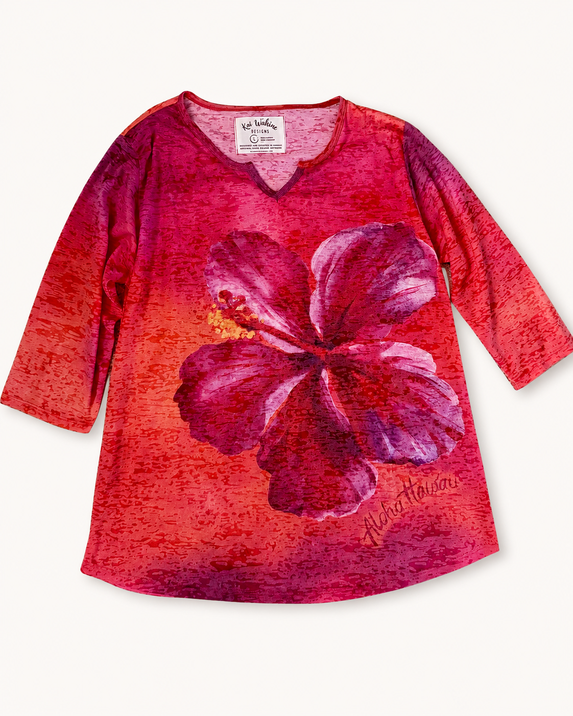 Kai Wahine Designs 3/4 Sleeve Red Hubsucus 🌸