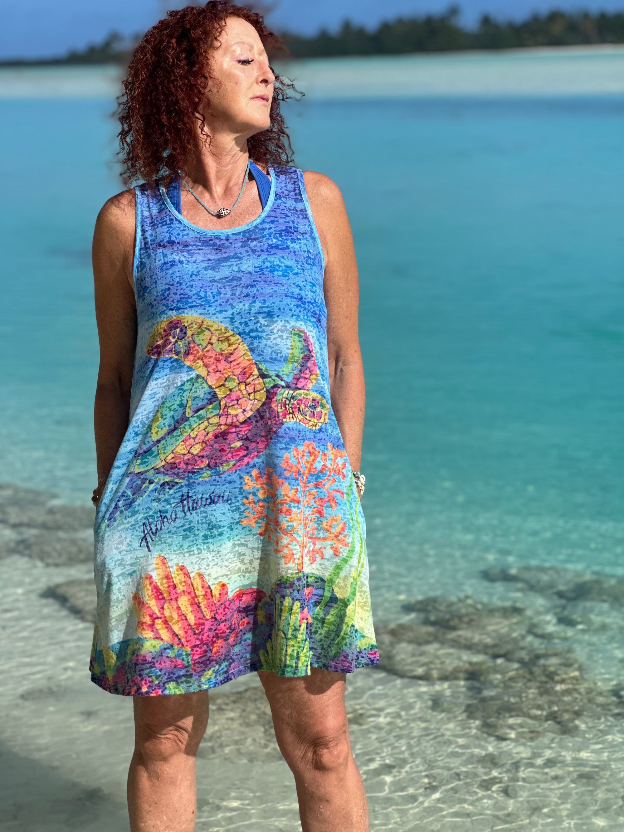 Kai Wahine Designs Burnout Tank Coverup - Rainbow Honu