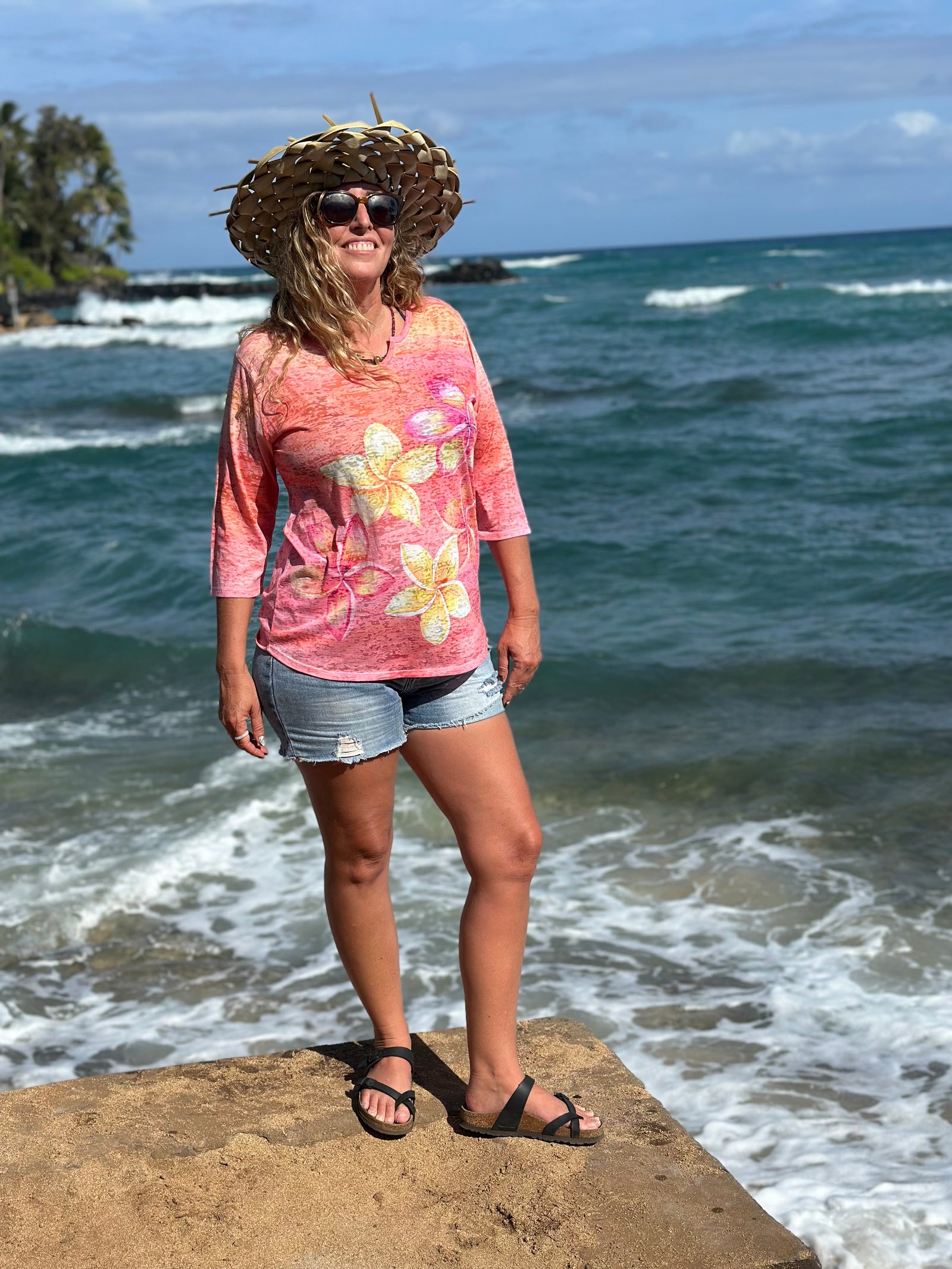 Kai Wahine Designs 3/4 Sleeve Passion Plumeria