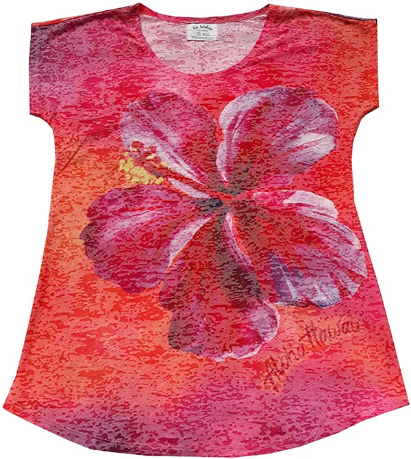 Kai Wahine Designs Hibiscus Women's Burnout Dolman Tee - Hawaiian