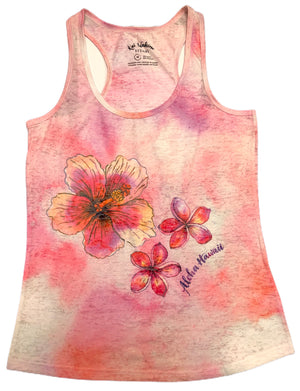 Kai Wahine Designs Pink Plumeria Women’s Burnout Racer Back Tank Top