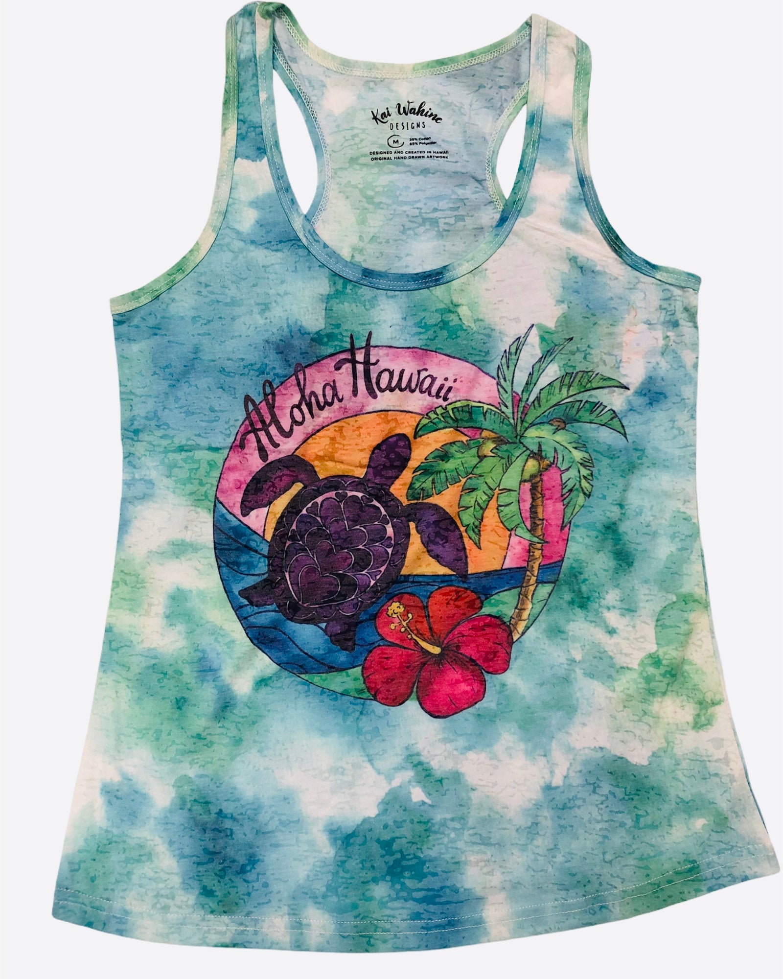 Kai Wahine Designs Palm Turtle Women’s Burnout Racer Back Tank Top