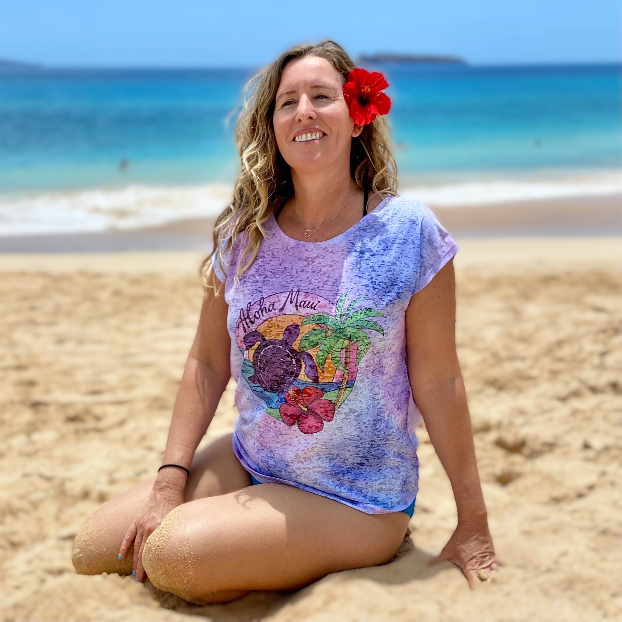 NEW! Kai Wahine Designs Palm Turtle Women's Burnout Dolman Tee