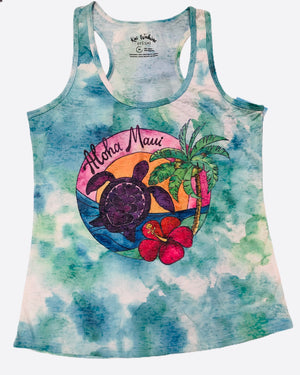 Kai Wahine Designs Palm Turtle Women’s Burnout Racer Back Tank Top