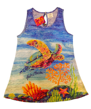 Kai Wahine Designs Burnout Tank Coverup - Rainbow Honu