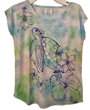 NEW! Kai Wahine Designs Plumeria Honu Women's Burnout Dolman Tee